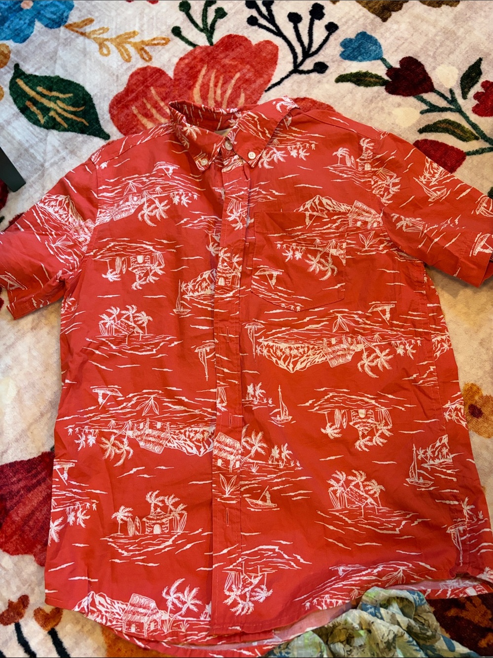 Boys Red Hawaiian Button-Up Shirt - Tropical Print